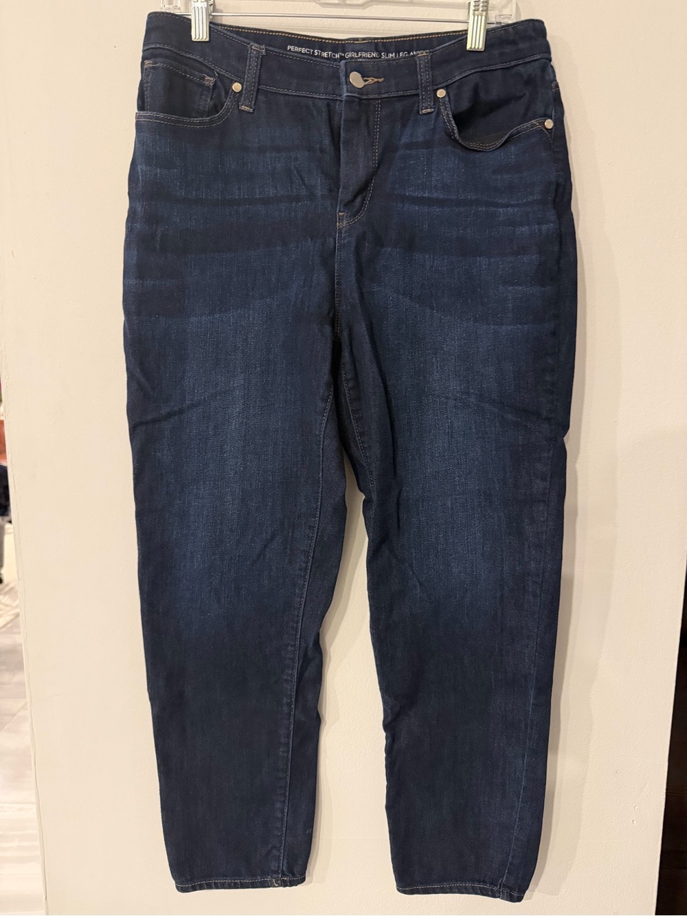 Chico's Dark Blue Stretch Girlfriend Jeans Chicos Size 1-Ladies 8